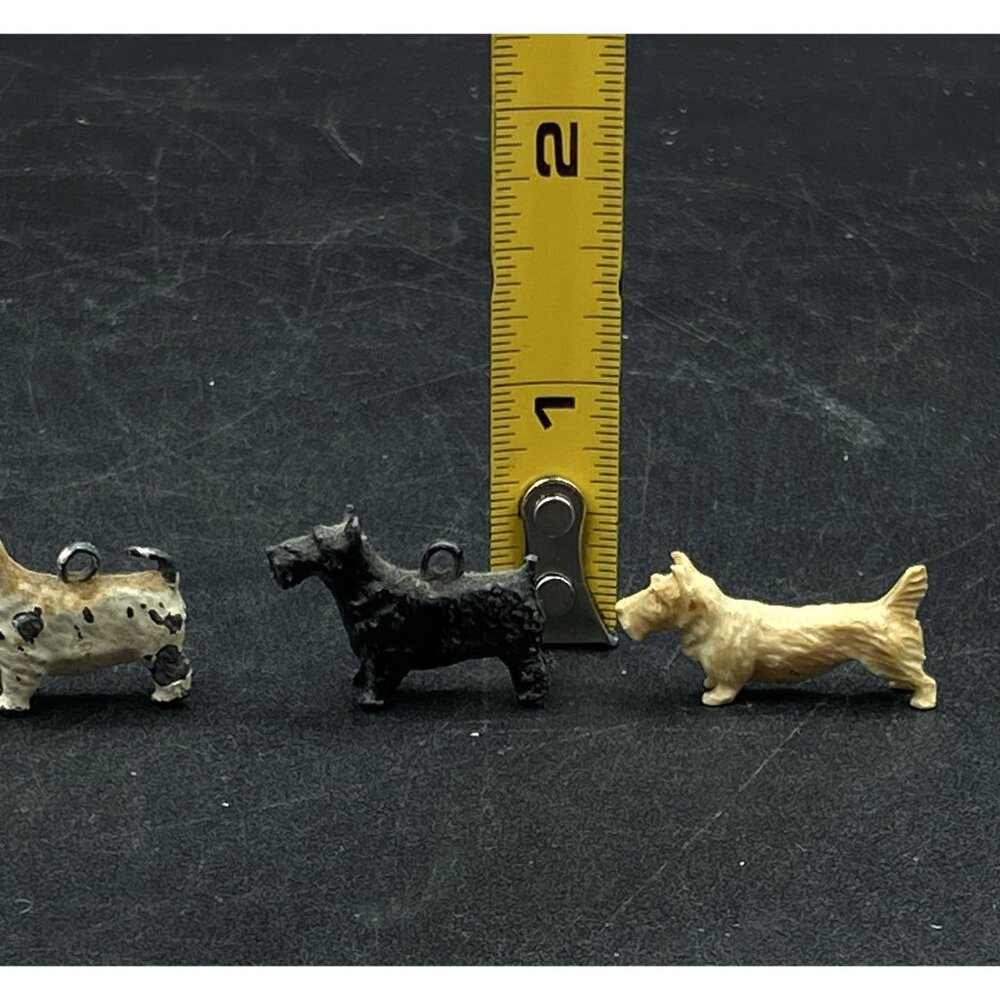 Tiny Celluloid Scottie & 2 Charm Cast Iron Scotties 1940’s Scottish Terrier - Picture 3 of 10